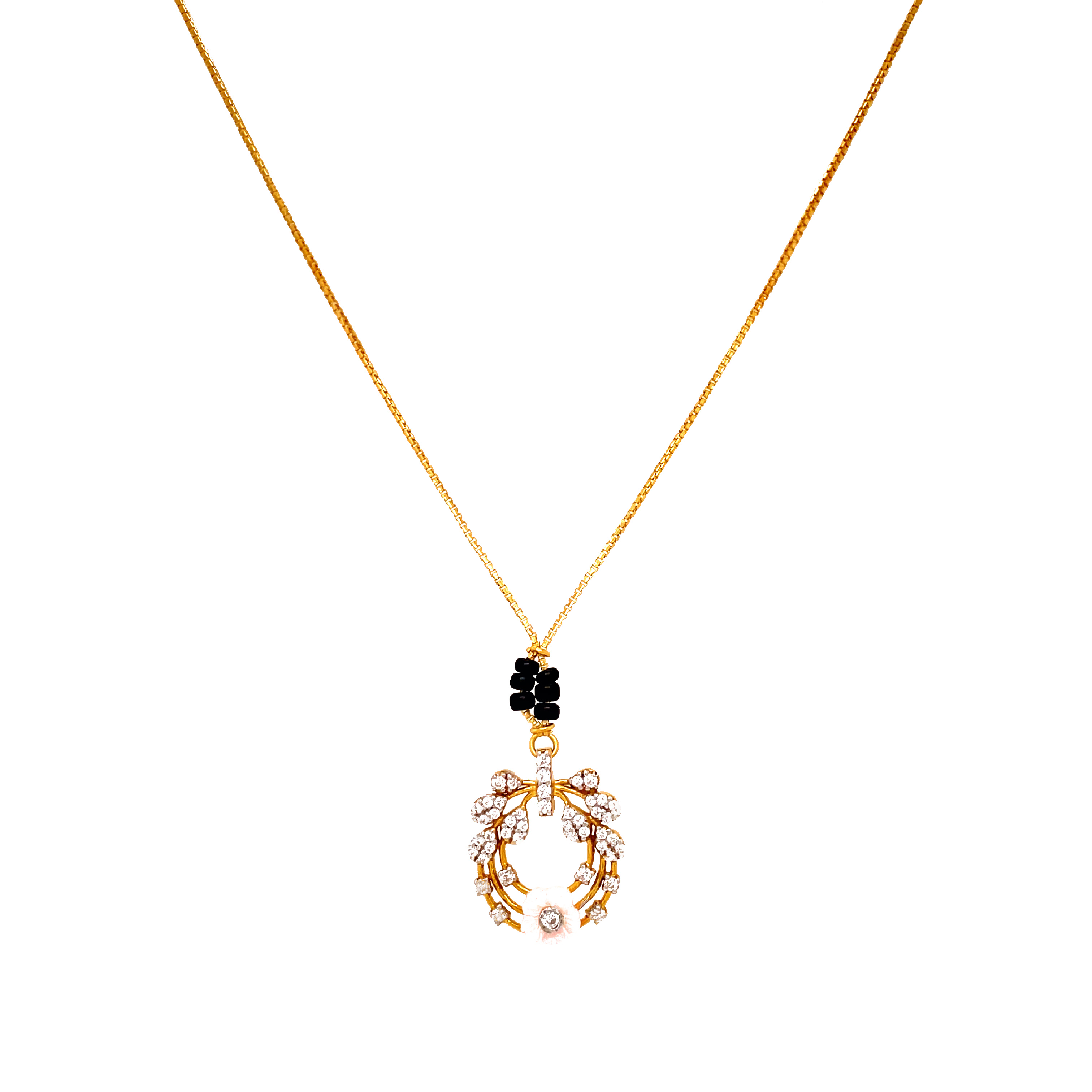 Modern Pink Floral Pendant Mangalsutra